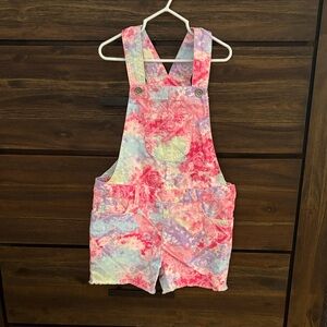 The Children's Place Pink Multicolor Tie-Dye Short Overalls